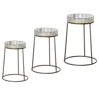 Outsunny Blumenständer 3er Set aus Metall Pflanzenständer Set Blumenhocker Blumentopfhalter Pflanzenhocker für Blumentopf Stapelbar Kaffee+Silber(m-10)