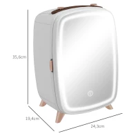 HOMCOM Nevera para Cosméticos Pequeña con 6L Capacidad con Puerta con Espejo y Luces LED Ajustables 24,3x19,4x35,6 cm Blanco(m-3)
