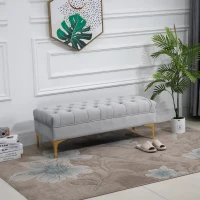 HOMCOM Banc banquette capitonnée bout de lit style classique chic dim. 118L x 45l x 42H cm piètement métal doré velours gris clair(m-9)