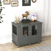 PawHut Dog Crate Table for Medium and Large Dogs with Magnetic Door for Indoor Use, 95 x 55 x 75 cm, Grey(m-10)