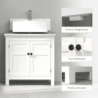 HOMCOM Mueble para Debajo de Lavabo Moderno Mueble de Baño con Estante Ajustable y Puertas Magnéticas 60x30x60 cm Blanco(m-6)