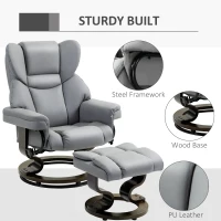 HOMCOM 360° Swivel Recliner Chair with Footstool, PU Leather Manual Recliner Armchair with Footstool, Solid Wood Base, Upholstered Reclining Chair for Living Room, Bedroom, Office, Light Grey(m-5)