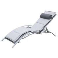 Outsunny Sdraio da Giardino Reclinabile su 5 Livelli con Cuscino Rimovibile, Alluminio e Texteline, 170x64x82cm, Grigio Chiaro(m-10)