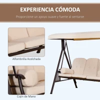 Outsunny Balancín de Jardín de 3 Plazas con Estructura Metálica Toldo y Bandeja para Bebidas para Exterior 208x121x172 cm Beige(m-7)