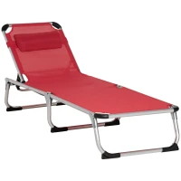 Outsunny Sonnenliege faltbar Gartenliege mit Kopfkissen Liegestuhl mit der 4-stufig verstellbaren Rückenlehne Campingliege bis 120 kg belastbar für Outdoor-Park, Garten, Rot(m-1)