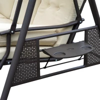 Outsunny Balancelle de Jardin 3 Places Grand Confort Toit Inclinaison réglable Coussins Plateaux rétractables Polyester filé Beige(m-9)