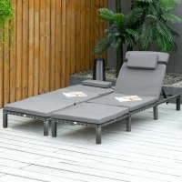 Outsunny 2 Pieces Outdoor PE Rattan Sun Loungers set of 2 with Cushion, Garden Wicker Sunbed Furniture with 5 - Level Recliner Backrest, Grey(m-10)