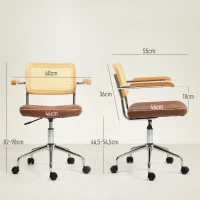 HOMCOM Silla de Escritorio Altura Ajustable con Función de Basculante y Respaldo de Ratán Sintético 60x55,5x82-90 cm Marrón(m-3)