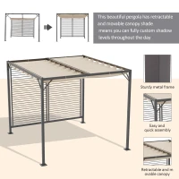 Outsunny 3 x 2.8m Metal Pergola, with Retractable Fabric Roof - Beige(m-4)