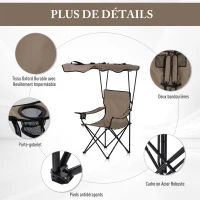 HOMCOM Chaise de Camping Pliable Grand Confort Pare-Soleil + Porte-gobelets intégrés, possibilité d'être portée en Sac à Dos Marron Noir(m-6)