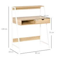 HOMCOM Schreibtisch Bücherregal Computertisch Bürotisch mit Schublade und Regal großer Stauraum E1-Spanplatte Metallrahmen Natur 80 x 50 x 100 cm(m-3)