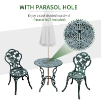 Outsunny Cast Aluminium Outdoor Patio Garden Bistro Elegant Design Table Chair Set - Green (3-Piece)(m-4)