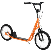 HOMCOM Scooter Patinete para Niños +5 Años y Adolescentes con Manillar Ajustable en Altura 2 Neumáticos de Caucho Inflable con Doble Freno y Ruedas 16" Carga 100 kg 139x58x90-96 cm Naranja(m-11)
