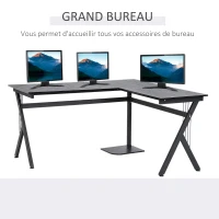 HOMCOM Bureau Informatique d'angle 155L x 130l x 76H cm Plateau en Bois Cadre en Acier Noir(m-4)