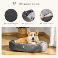 PawHut Lit pour chien chat panier pour chien orthopédique panier dodo donut chien rembourrage coton PP housse lavable déhoussable dim. 81,5L x 58l x 18H cm gris(m-6)