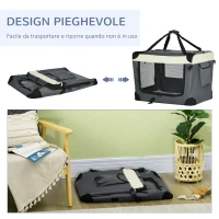 PawHut Trasportino per Cani e Gatti fino 4kg Pieghevole con 3 Aperture e Cuscino, 70x51x50cm, Grigio(m-6)