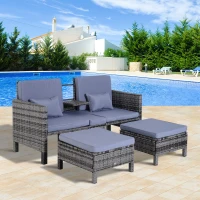 Outsunny Gartengarnitur, Sitzgruppe, 3-tlg., Outdoor-Sofa, 2 Hocker, 2-5 Personen, Sitzkissen, Rattanoptik, grau(m-2)