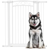 PawHut Puerta para Perros con Ancho Ajustable 76-104 cm Barrera de Seguridad con 2 Extensiones y Doble Bloqueo Blanco(m-10)