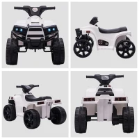 HOMCOM Voiture 4x4 Quad Buggy électrique Enfant 18-36 Mois 6 V 3 Km/h Max. Effet Lumineux sonores métal PP Blanc Noir(m-8)