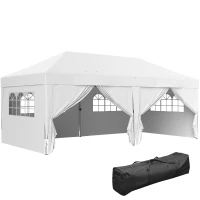 Outsunny Carpa Plegable 6x3 m Gazebo con 6 Paredes Laterales Impermeable Anti-UV y Bolsa de Transporte para Camping Fiesta Blanco(m-1)