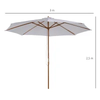 Outsunny Parasol de jardin extérieur parasol droit double toit en bois polyester haute densité protection solaire Ø 3 x 2,5 m blanc(m-3)