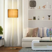 HOMCOM Lampada a Piantana da Terra con Paralume in Stoffa, Lampada da Terra Moderna per Soggiorno, Camera da Letto e Ufficio, Nero e Oro(m-2)