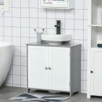kleankin Meuble sous lavabo meuble sous évier placard 2 portes avec étagère 60 x 30 x 60 cm gris blanc(m-2)