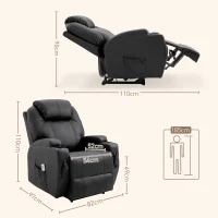 HOMCOM Fauteuil de Massage Inclinable, Chaise de Relaxation avec dossier et repose-pied électrique réglables revêtement synthétique pour Salon, Chambre, Cinéma Maison Noir(m-3)