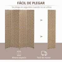 HOMCOM Biombo Separador de Ambientes de 4 Paneles Plegables de Madera de Pino y Fibra de Papel 180x180cm Marrón y Blanco(m-4)