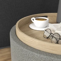 HOMCOM Hocker Polsterhocker, Leinen, versteckter Stauraum, umkehrbarer Deckel, 5 6cm x 56 cm x 42 cm, Grau + Natur(m-9)