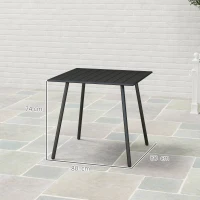Outsunny Square Garden Table with Slat Top, Steel Frame, Outdoor Table for 4 Person, 80 x 80 x 74 cm, Black(m-3)