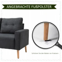 HOMCOM Sofa, 2-Sitzer, skandinavisches Design, hoher Komfort Relaxsessel mit Armlehne, Gummiholzbeine, Dunkelgrau, 145x76x88 cm(m-7)