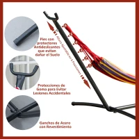 Outsunny Hamaca con Soporte de Acero con Altura Ajustable en 6 Niveles y Bolsa de Transporte Carga 120 kg 200x150 cm Multicolor(m-6)