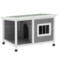 PawHut Casa para Perros de Madera 85,5x62x60 cm con Techo Asfáltico Abatible Puerta y Ventana para Perros Pequeños Gris
