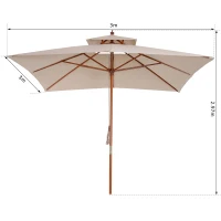 Outsunny Sombrilla de Jardín 3x3x3 m con Doble Techo Sistema de Polea Impermeable para Terraza Balcón Exterior Beige(m-3)