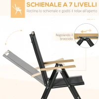 Outsunny Set 7Pz Tavolo con Sedie da Giardino Pieghevoli e Regolabili in Texteline, Nero(m-4)
