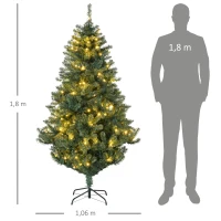 HOMCOM Árbol de Navidad Artificial de 1,8m 650 Ramas con 150 Luces LED y 100 Decoraciones Incluidas Ø106x180 cm Verde(m-3)