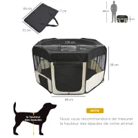 PawHut Parc enclos pliable pour chien chat petits animaux octogonal en tissu Oxford et acier - Ø 120 x 58H cm - noir et crème(m-3)