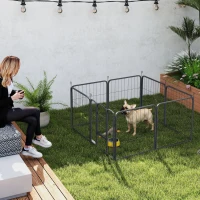 PawHut Eight-Panel Dog Playpen with Door, for Large Dogs, Indoors, Outdoors, 60cm Tall, Black(m-8)