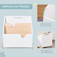 HOMCOM Kinderbücherregal mit Räder Bücherregal für Kinder Aufbewahrungsregal Spielzeugregal mit großem Stauraum MDF Kiefernholz Metall Kunststoff Weiß+Naturholz 40 x 43 x 43 cm(m-5)