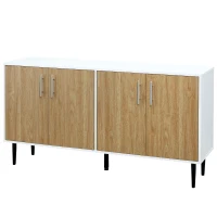 HOMCOM Aparador de Cocina con 4 Puertas Estantes Ajustables y Patas Metálicas Mueble Auxiliar Moderno para Salón Comedor 147,2x40,5x76,2 cm Natural y Blanco(m-10)