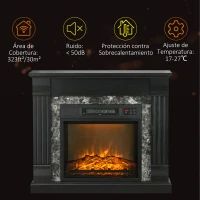 HOMCOM Chimenea Eléctrica 1800W Chimenea Decorativa con Efecto de Llama Mando a Distancia Temporizador 80x21,6x67,8cm Negro(m-7)