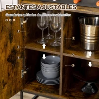 HOMCOM Aparador con Botellero para 4 Botellas con Encimera de Cristal Estilo Industrial 60x40x100 cm Marrón Rústico(m-5)