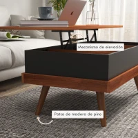 HOMCOM Mesa de Centro Elevable con 3 Compartimientos de Almacenaje Ocultos y Patas de Madera 100x79x54 cm Marrón y Negro(m-6)