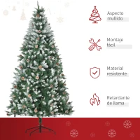 HOMCOM Árbol de Navidad Artificial Ø105x210 cm con 1440 Puntas de PVC y 75 Piñas con Ramas Apertura Automática Base Plegable y Soporte de Acero para Interiores Verde(m-7)