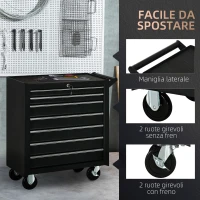 DURHAND Carrello da Officina con 7 Cassetti, Serratura con Chiavi, Ruote e Maniglia, 69x33x75cm, Nero(m-6)