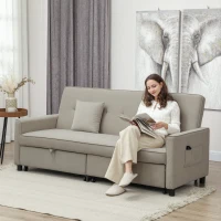 HOMCOM Three-Person Velvet-Feel Sofa Bed - Beige(m-2)