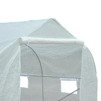 Outsunny Serre Tunnel de Jardin 13,35 m² dim. 4,5L x 3l x 2H m Porte + 6 fenêtres enroulables Acier galvanisé bâche PE Haute densité Blanc(m-8)