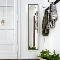 HOMCOM Espejo de Cuerpo Entero 157x37 cm Espejo de Pie o de Pared con Marco de MDF y Soporte Blanco y Gris(m-8)