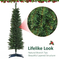 HOMCOM 5ft Unlit Artificial Christmas Tree, Pencil Slim Xmas Tree with Solid Stand and Realistic Branches, Green(m-7)